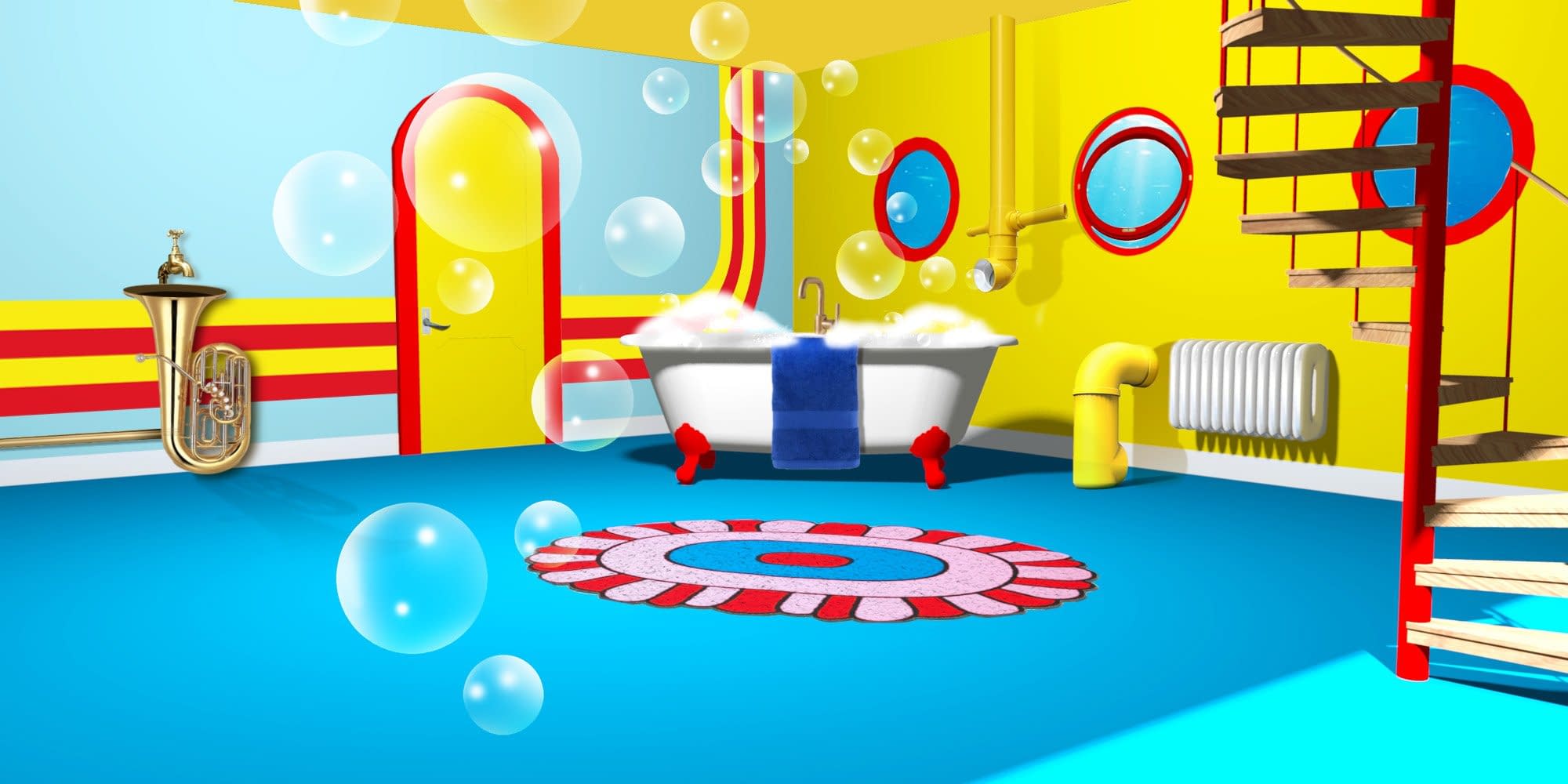 Featured Image - bathroom inspired by the Beatles' Yellow Submarine